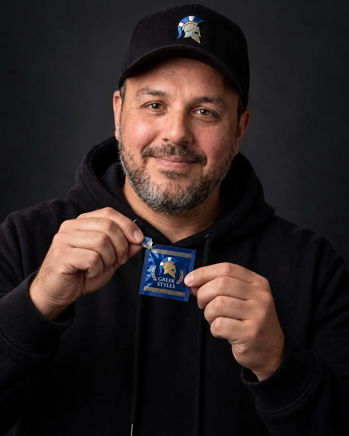 Greek Styles founder George Lalakidis holding a product concept